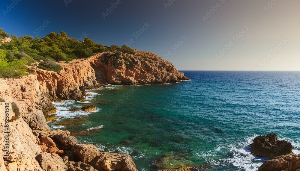 La Magie du Littoral Méditerranéen: Rochers et Mer sous un Ciel Bleu Éclatant La Magie du Littoral Méditerranéen: Rochers et Mer sous un Ciel Bleu Éclatant