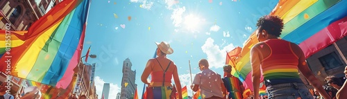 A poignant scene at a pride parade with participants holding signs advocating for transgender rights and equality, with a backdrop of historic city architecture