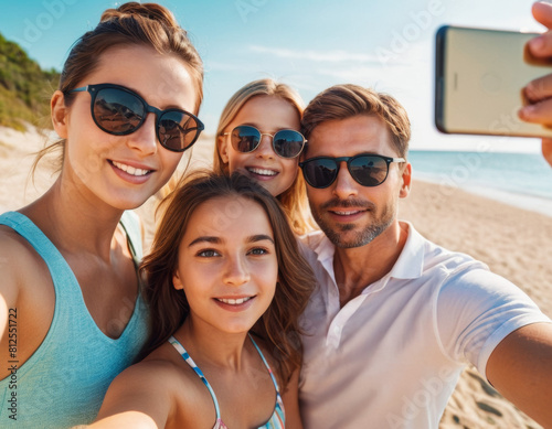 Young family with children taking selfie shot at the beach © pecherskiydotkz