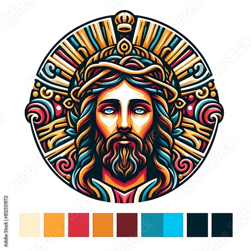 A colorful artwork of a jesus christ with a crown of thorns realistic photo used for printing card design illustrator.