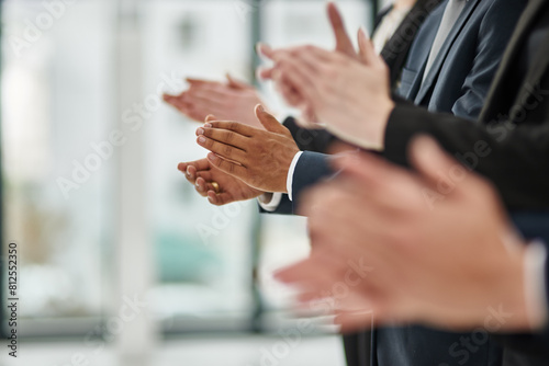 Принти на полотні Business people, hands and clapping for results in office, motivation and support for company win