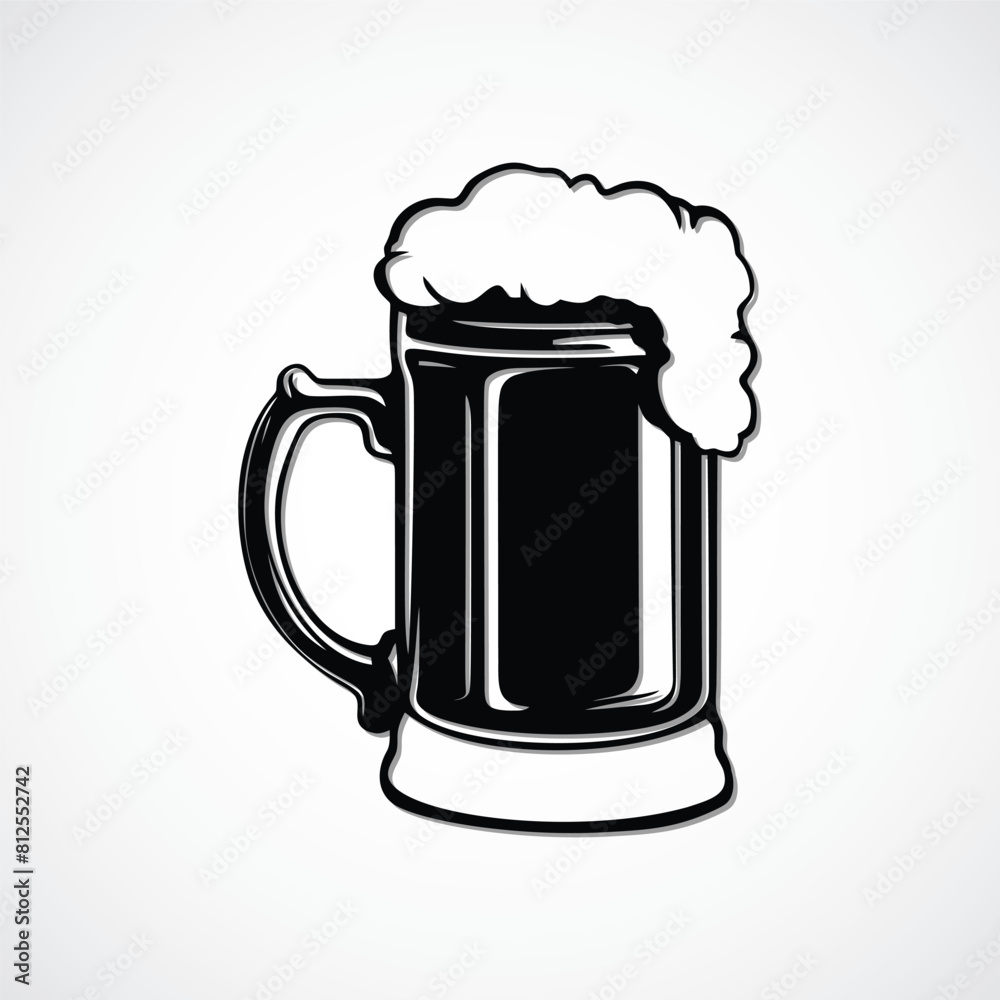 Simple yet stylish vector illustration of a dark beer mug with overflowing foam, isolated on a white background. Perfect for brewery or pub-themed designs. Simple yet stylish vector illustration of a dark beer mug with overflowing foam, isolated on a white background. Perfect for brewery or pub-themed designs.