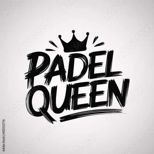 Bold black and white 'Padel Queen' graphic with a stylized crown, perfect for sportswear.