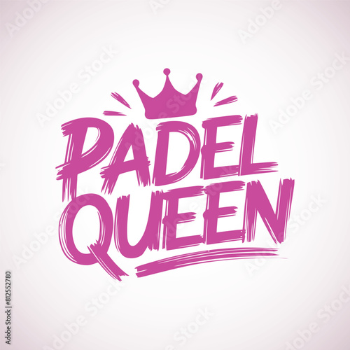 Eye-catching 'Padel Queen' design in purple with a crown symbol, suited for use in sports fashion and accessories targeting padel enthusiasts.