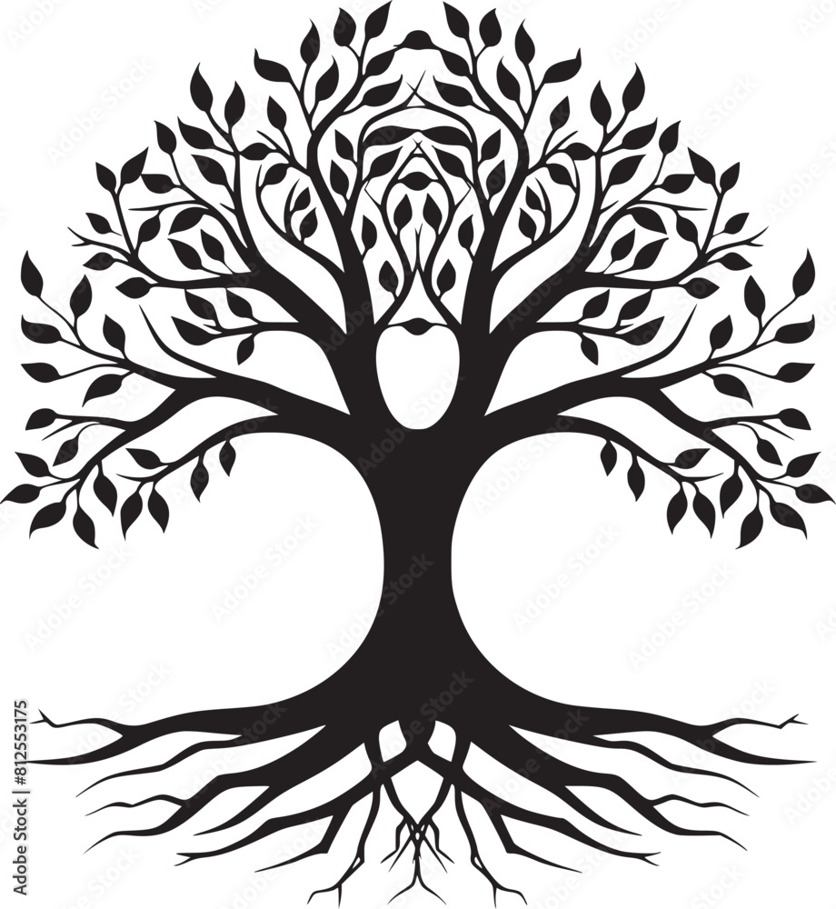 Obraz premium line art nature logo vector design oak tree inside circle, abstract tree logo symbol inside circle