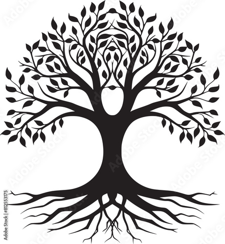 line art nature logo vector design oak tree inside circle, abstract tree logo symbol inside circle