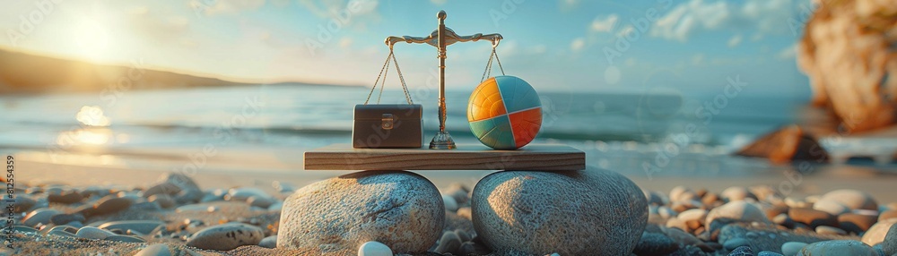 The Balancing Scale of Work and Rest A surreal scale with one side ...