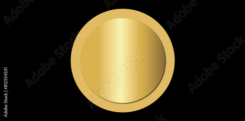 Golden Glossy Round Embossed Element Flat Style Vector Illustration.