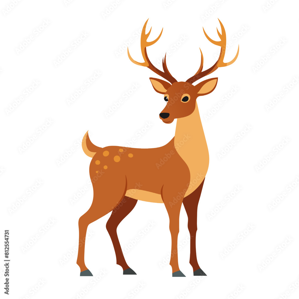 Deer isolated on white background. Vector illustration in flat style.
