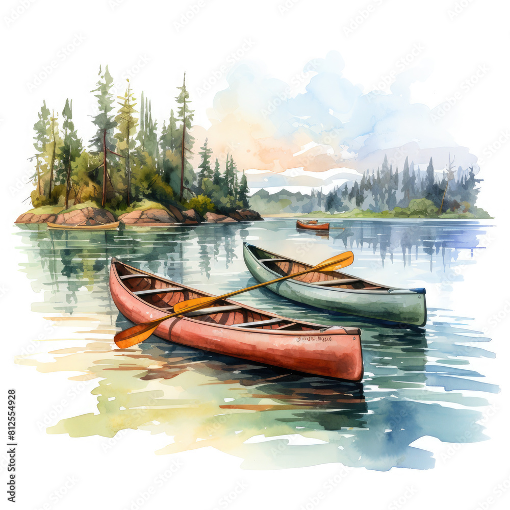 Fototapeta premium Watercolor Rowing Illustration, Generative Ai