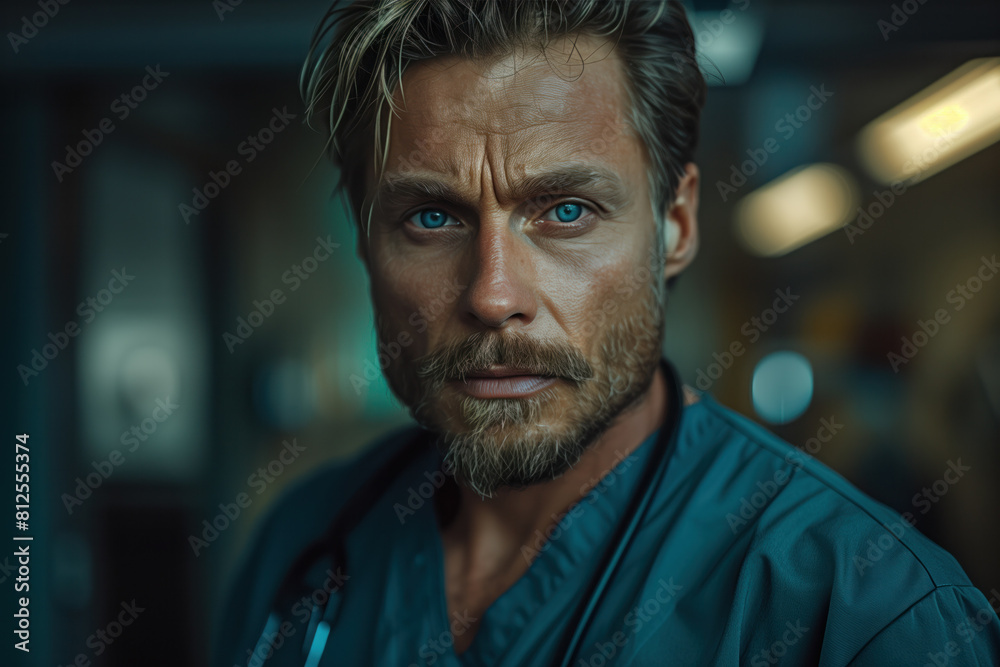 Portrait Photo of a Handsome Male Doctor at the Hospital, Generative AI