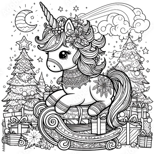 A coloring page of a unicorn image photo attractive used for printing illustrator illustrator.