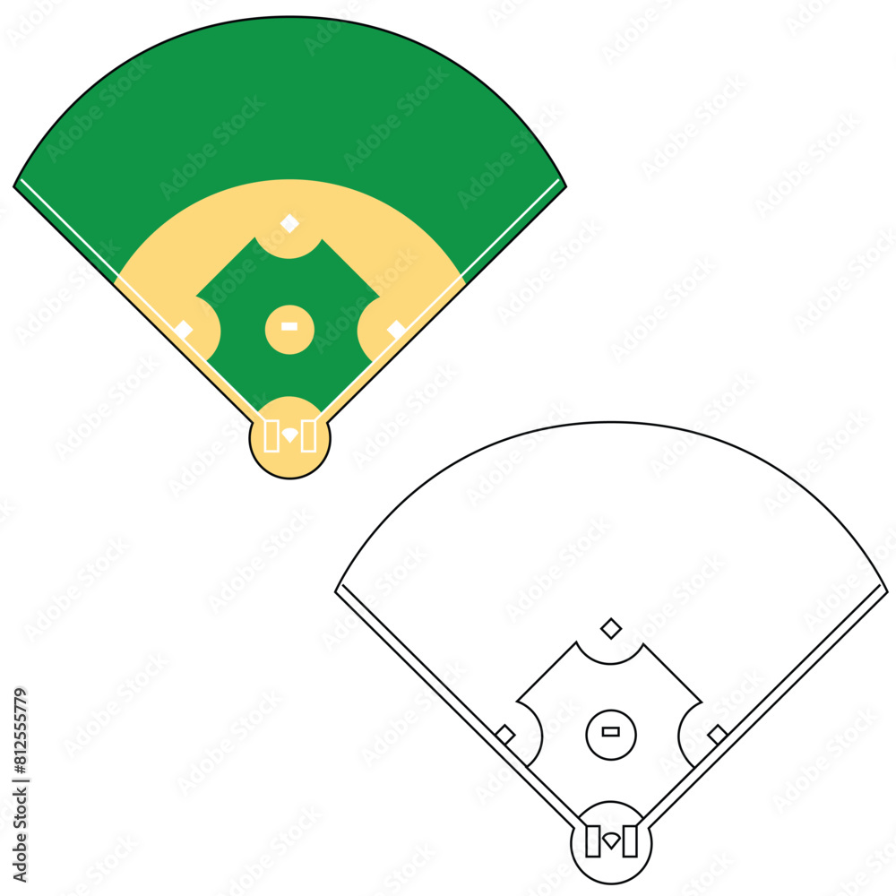 Baseball field vector illustration. Baseball field line art Stock