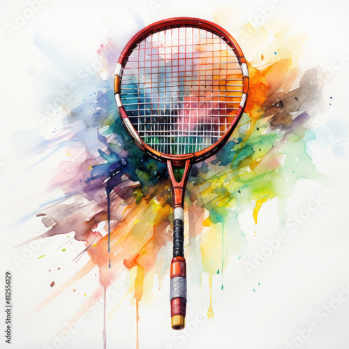 Watercolor Badminton Illustration, Generative Ai photo