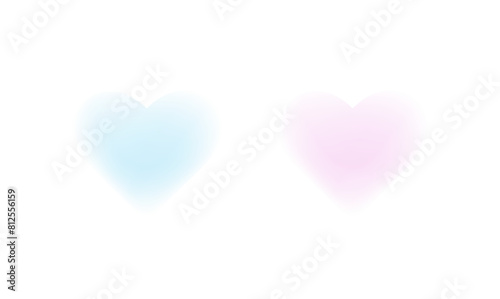 Two Cute Hearts in y2k Style. Gender reveal party. Boy or girl reveal party. Abstract blurred gradient hearts. Pink and Blue. Aesthetic elements. Valentine day elements