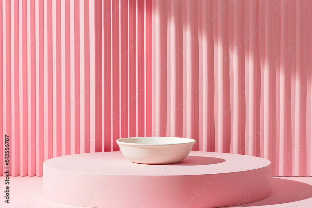 Geometric shapes podium for product display. Monochrome platform on pink background Podium for product presentation. Generative Ai. Geometric shapes podium for product display. Monochrome platform on pink background Podium for product presentation. Generative Ai.