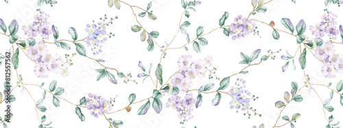 beautiful abstract botanical blossom element background bed sheet luxury digital and rotary printing seamless pattern design illustration green purple color combination for home textile and apparels