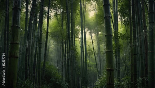 photo of a bamboo forest that looks beautiful and calming made by AI generative