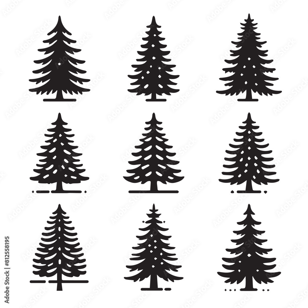 vector set of pine trees with a simple silhouette style