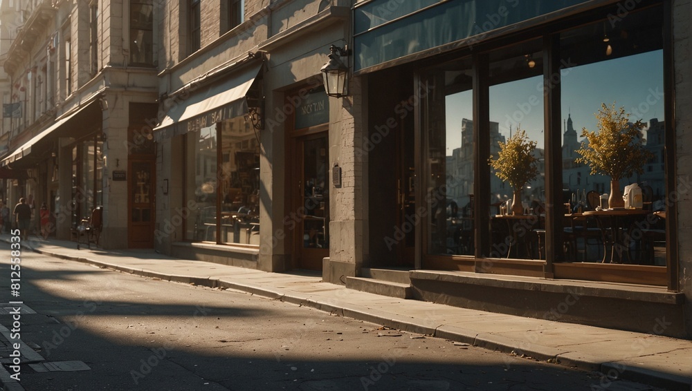 photo of a shop with a glass display case on the side of the road in the morning made by AI generative photo of a shop with a glass display case on the side of the road in the morning made by AI generative