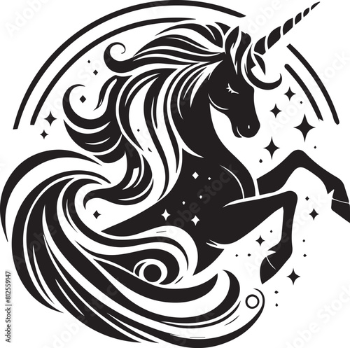 Unicorn head silhouette isolated on white background. Vector illustration. Unicorn silhouette simple flat design