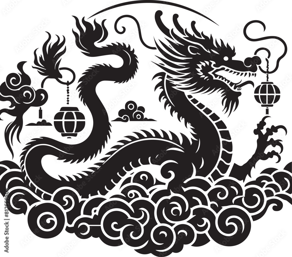 Vector drawing of a black dragon silhouette Vector drawing of a black dragon silhouette