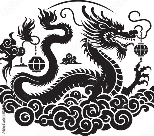 Vector drawing of a black dragon silhouette