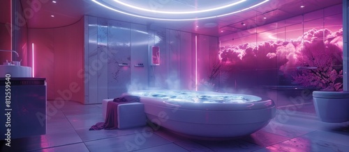 Futuristic Bathroom Illuminated by Glowing Fusion Reactor Providing Clean Limitless Energy