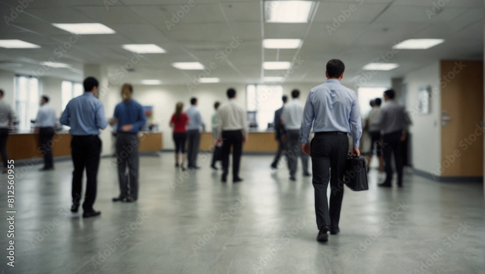 blurry photo of the work process of office employees during working hours made by AI generative