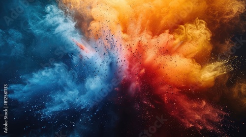 Explosion of bright colorful paint on black background, burst of multicolored powder, abstract pattern of colored dust splash 4K  Generative AI © Qasim Sumbul