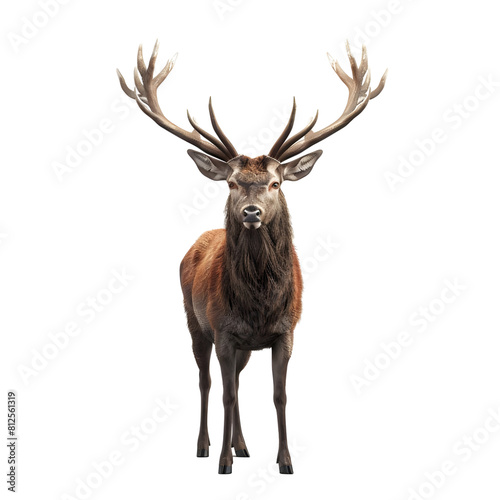 Brown deer with big horns Isolated on transparent background