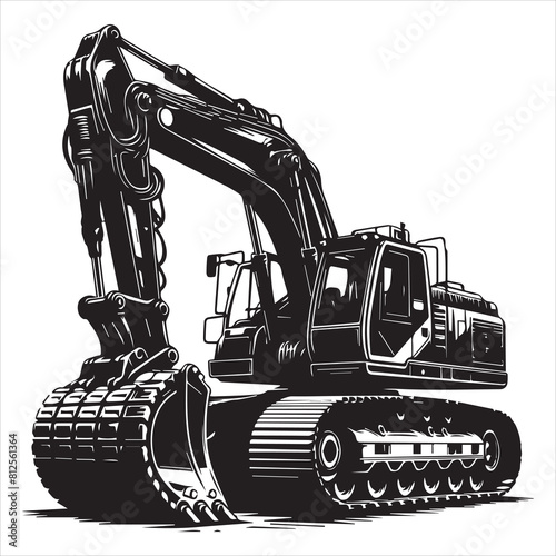 Front Wheel Excavator Silhouette Vector