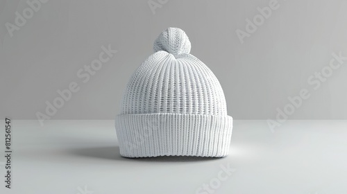 A white knit hat with a pom pom on top