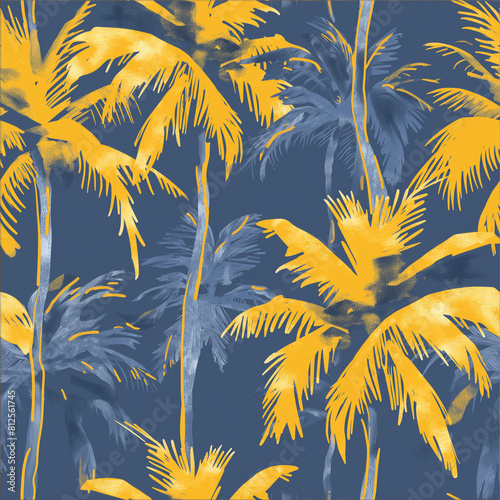 Wallpaper Mural Tropical Palm Leaves, Navy and Gold Color Scheme, Exotic Botanical Pattern Torontodigital.ca