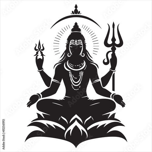 Mahadev Sihouette with Solid White Background. Lord Shiva simpllord Shiva simple outline an white background