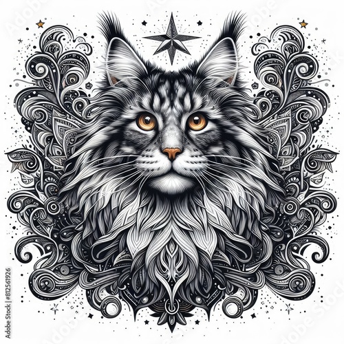 A maine coon cat with a pattern image art photo attractive has illustrative meaning illustrator.