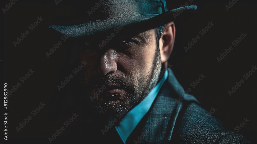 Portrait of a private detective man wearing a hat Portrait of a private detective man wearing a hat