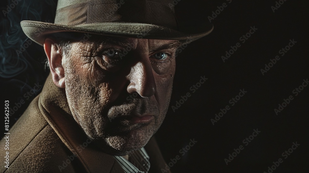Portrait of a private detective man wearing a hat Portrait of a private detective man wearing a hat