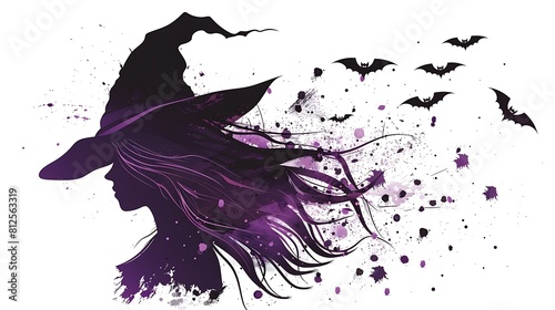 Vector illustrations of silhouette Halloween witch 