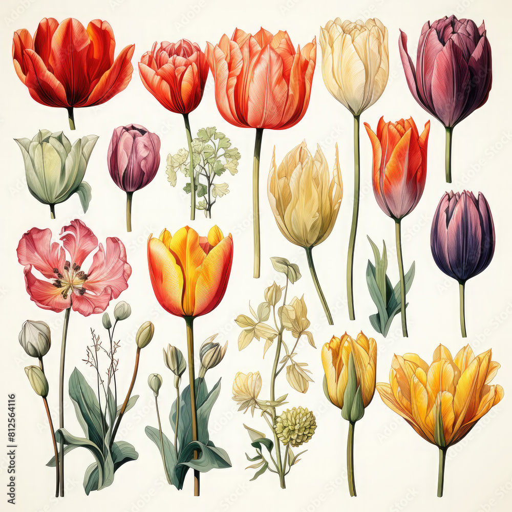 Fototapeta premium Watercolor Tulip Illustration, Generative Ai