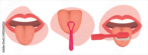 Tongue and ear parts vector set, tongue and mouth cleaning vector 