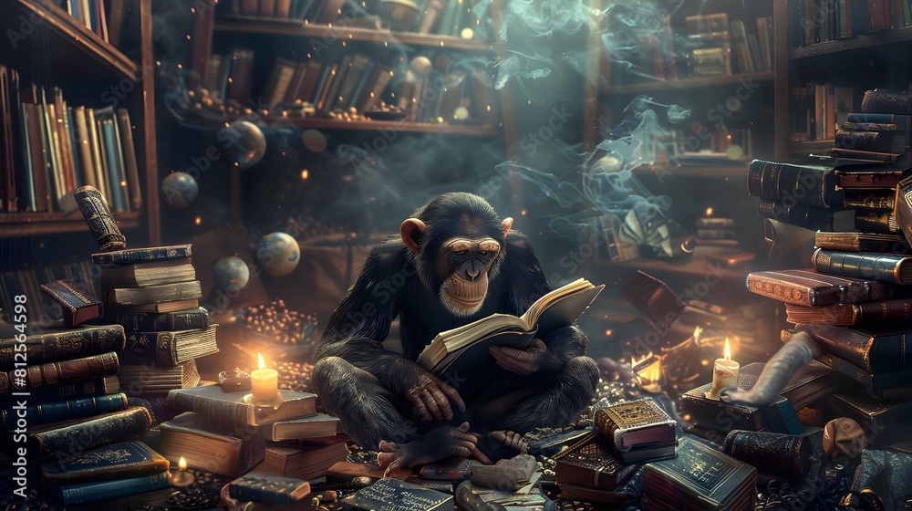 A monkey Welder in Factory Night: Fantasy Halloween Fire and Magic A monkey Welder in Factory Night: Fantasy Halloween Fire and Magic