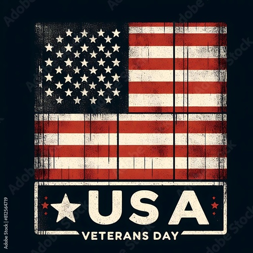 American flag with white text and red and white stripes realistic attractive lively card design illustrator.