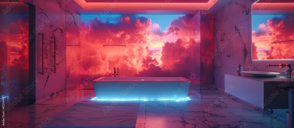 Futuristic Bathroom with Neural Nexus Neurostimulation Technology Enhancing Mood and Senses