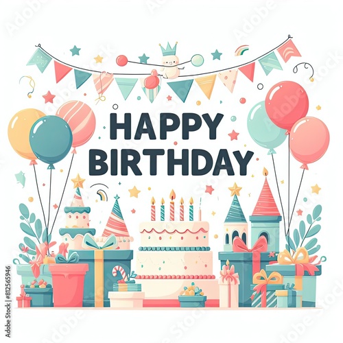 Birthday cards party with balloons and presents image art harmony card design illustrator.