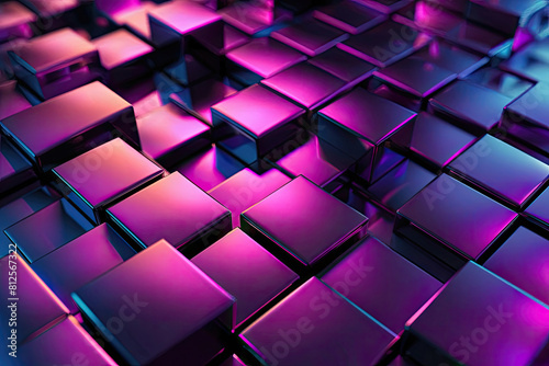 abstract metallic background with cubes in blue and pink colors