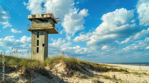 Architectural Wonder: Cape Henlopen's Stunning WWII Observation Tower Amidst Beautiful Beach photo