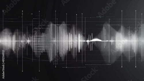 Animated black sound wave with peaks and troughs indicating high and low-frequency zones. photo