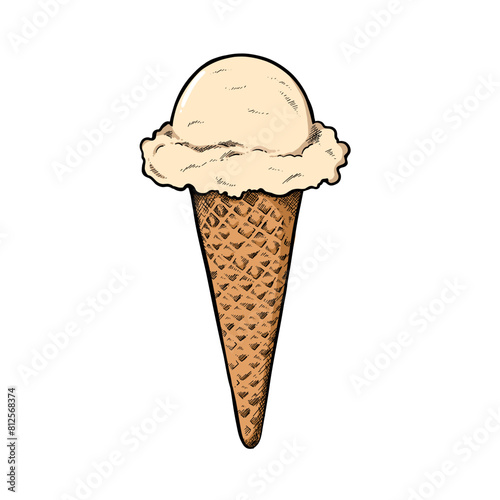Vanilla ice cream cone, Homemade almond milk vanilla flavor ice cream hand drawn