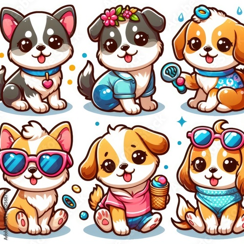 Many cartoon dogs art realistic lively illustrator.